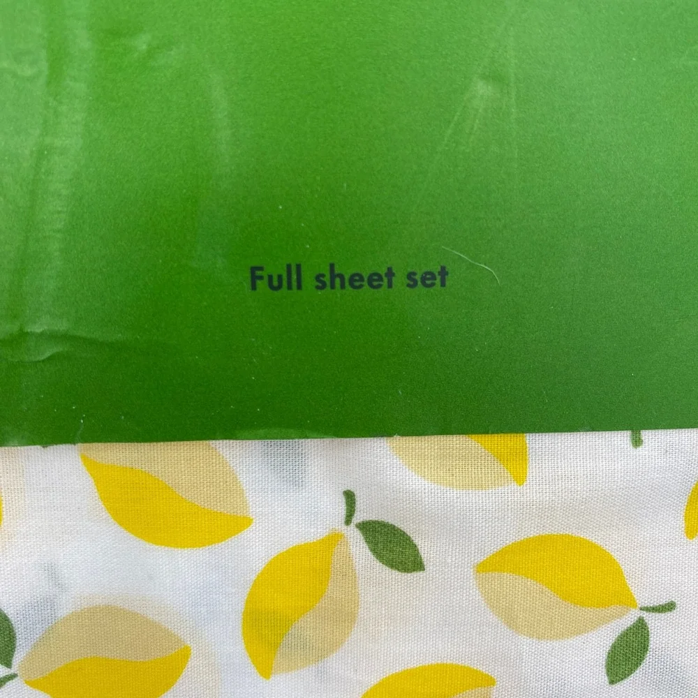Kate Spade Lemon Print Full Sheet Set White Yellow Cotton Percale Crisp Bright
